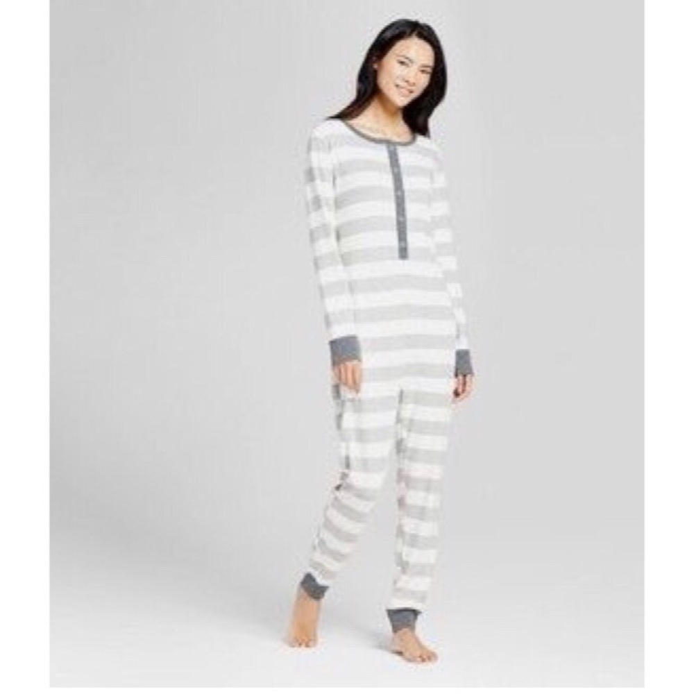 Grey and White Striped Rugby Pajama Onesie